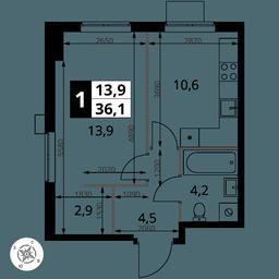 1-BD Apartment Sale, 36.1 sq. m. at 1 Izmajlovskij, Montazhnaya Street, 8с13, Moscow, Russia #4