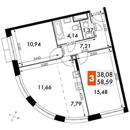 3-BD Apartment Sale, 58.59 sq. m. at Dvizhenie. Govorovo, Центральная улица, 47, деревня Говорово, поселение Московский, Москва, Россия #2
