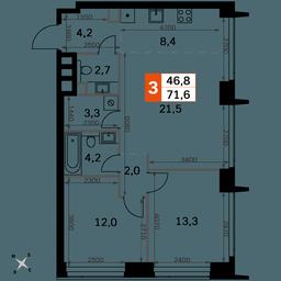 3-BD Apartment Sale, 71.6平方米 at Amber City, 3rd Khoroshyovsky Drive, 3А, Moscow, Russia #2