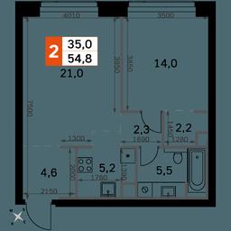 2-BD Apartment Sale, 54.8平方米 at Amber City, 3rd Khoroshyovsky Drive, 3А, Moscow, Russia #2