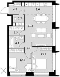 3-BD Apartment Sale, 71.7平方米 at Amber City, 3rd Khoroshyovsky Drive, 3А, Moscow, Russia #3