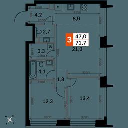 3-BD Apartment Sale, 71.7平方米 at Amber City, 3rd Khoroshyovsky Drive, 3А, Moscow, Russia #2
