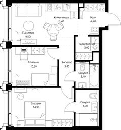 2-BD Apartment Sale, 59.9 sq. m. at SET, Vereyskaya Street, Moscow, Russia #3