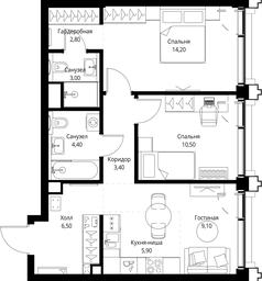 2-BD Apartment Sale, 59.8平方米 at SET, Vereyskaya Street, Moscow, Russia #2 2-BD Apartment Sale, 59.8平方米 at SET, Vereyskaya Street, Moscow, Russia #2