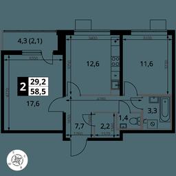 2-BD Apartment Sale, 58.4 sq. m. at Pervy Yuzhny, zhiloy kompleks Pervy Yuzhny, Leninskiy City District, Moscow Region, Russia #4