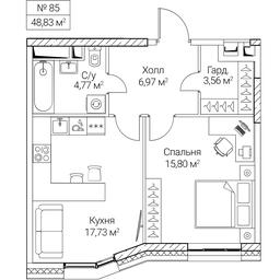 1-BD Apartment Sale, 48.83平方米 at SEZAR CITY, 2nd Khoroshyovsky Drive, Moscow, Russia #4