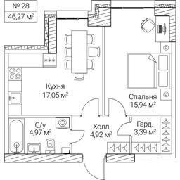1-BD Apartment Sale, 46.27平方米 at SEZAR CITY, 2nd Khoroshyovsky Drive, Moscow, Russia #4