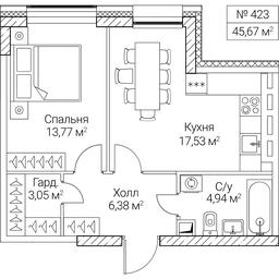 1-BD Apartment Sale, 45.67平方米 at SEZAR CITY, 2nd Khoroshyovsky Drive, Moscow, Russia #4