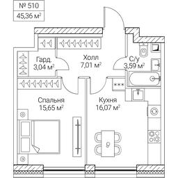 1-BD Apartment Sale, 45.36平方米 at SEZAR CITY, 2nd Khoroshyovsky Drive, Moscow, Russia #4