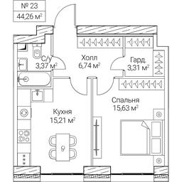 1-BD Apartment Sale, 44.26 sq. m. at SEZAR CITY, 2nd Khoroshyovsky Drive, Moscow, Russia #4