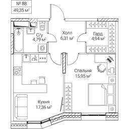 1-BD Apartment Sale, 49.35 sq. m. at SEZAR CITY, 2nd Khoroshyovsky Drive, Moscow, Russia #4