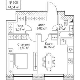 1-BD Apartment Sale, 44.64 sq. m. at SEZAR CITY, 2nd Khoroshyovsky Drive, Moscow, Russia #4