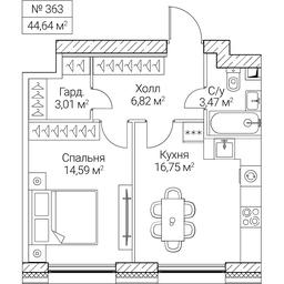 1-BD Apartment Sale, 44.64 sq. m. at SEZAR CITY, 2nd Khoroshyovsky Drive, Moscow, Russia #4