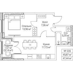 1-BD Apartment Sale, 45.87平方米 at SEZAR CITY, 2nd Khoroshyovsky Drive, Moscow, Russia #4