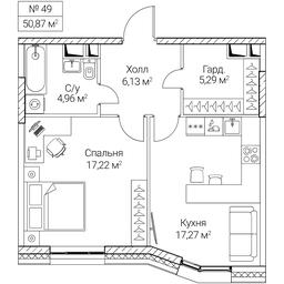 1-BD Apartment Sale, 50.87 sq. m. at SEZAR CITY, 2nd Khoroshyovsky Drive, Moscow, Russia #4