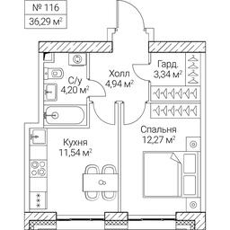 1-BD Apartment Sale, 36.29平方米 at SEZAR CITY, 2nd Khoroshyovsky Drive, Moscow, Russia #4