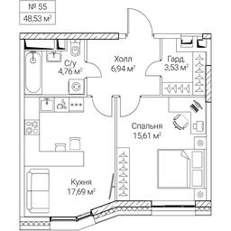1-BD Apartment Sale, 48.53 sq. m. at SEZAR CITY, 2nd Khoroshyovsky Drive, Moscow, Russia #4