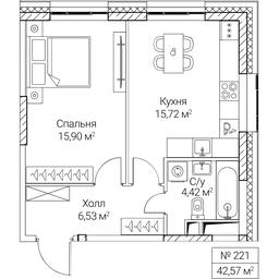 1-BD Apartment Sale, 42.57平方米 at SEZAR CITY, 2nd Khoroshyovsky Drive, Moscow, Russia #4