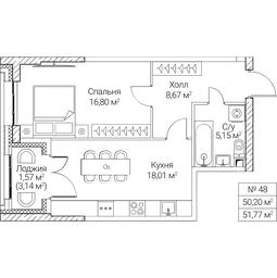 1-BD Apartment Sale, 50.2平方米 at SEZAR CITY, 2nd Khoroshyovsky Drive, Moscow, Russia #4