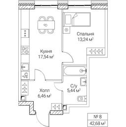 1-BD Apartment Sale, 42.68 sq. m. at SEZAR CITY, 2nd Khoroshyovsky Drive, Moscow, Russia #4