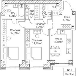 2-BD Apartment Sale, 66.74 sq. m. at SEZAR CITY, 2nd Khoroshyovsky Drive, Moscow, Russia #4