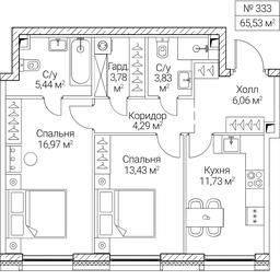 2-BD Apartment Sale, 65.53平方米 at SEZAR CITY, 2nd Khoroshyovsky Drive, Moscow, Russia #4