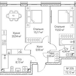 2-BD Apartment Sale, 72.12 sq. m. at SEZAR CITY, 2nd Khoroshyovsky Drive, Moscow, Russia #4
