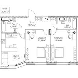 2-BD Apartment Sale, 75.41 sq. m. at SEZAR CITY, 2nd Khoroshyovsky Drive, Moscow, Russia #4