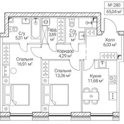 2-BD Apartment Sale, 65.04 sq. m. at SEZAR CITY, 2nd Khoroshyovsky Drive, Moscow, Russia #4