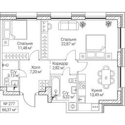 2-BD Apartment Sale, 66.31平方米 at SEZAR CITY, 2nd Khoroshyovsky Drive, Moscow, Russia #4