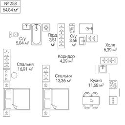 2-BD Apartment Sale, 64.84平方米 at SEZAR CITY, 2nd Khoroshyovsky Drive, Moscow, Russia #4