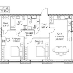 2-BD Apartment Sale, 67.42 sq. m. at SEZAR CITY, 2nd Khoroshyovsky Drive, Moscow, Russia #4