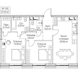 2-BD Apartment Sale, 67.42平方米 at SEZAR CITY, 2nd Khoroshyovsky Drive, Moscow, Russia #4