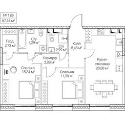 2-BD Apartment Sale, 67.44平方米 at SEZAR CITY, 2nd Khoroshyovsky Drive, Moscow, Russia #4