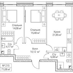 2-BD Apartment Sale, 71.08平方米 at SEZAR CITY, 2nd Khoroshyovsky Drive, Moscow, Russia #4