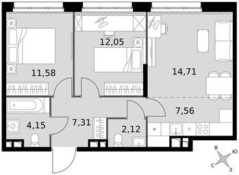 3-BD Apartment Sale, 59.48 sq. m. at Dvizhenie. Govorovo, Центральная улица, 47, деревня Говорово, поселение Московский, Москва, Россия #4