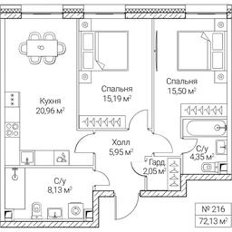 2-BD Apartment Sale, 72.13 sq. m. at SEZAR CITY, 2nd Khoroshyovsky Drive, Moscow, Russia #4