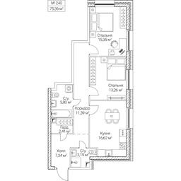 2-BD Apartment Sale, 75.36平方米 at SEZAR CITY, 2nd Khoroshyovsky Drive, Moscow, Russia #4