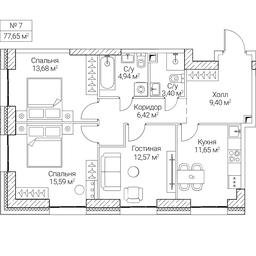 3-BD Apartment Sale, 77.65平方米 at SEZAR CITY, 2nd Khoroshyovsky Drive, Moscow, Russia #4