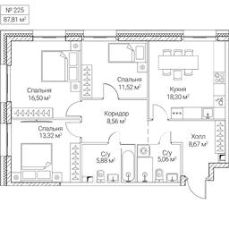 3-BD Apartment Sale, 87.81平方米 at SEZAR CITY, 2nd Khoroshyovsky Drive, Moscow, Russia #4