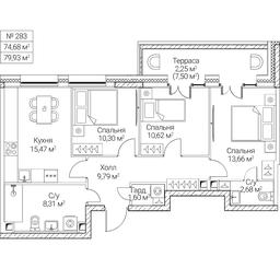 3-BD Apartment Sale, 74.68 sq. m. at SEZAR CITY, 2nd Khoroshyovsky Drive, Moscow, Russia #4