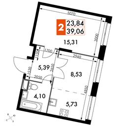 2-BD Apartment Sale, 39.06平方米 at Dvizhenie. Govorovo, Центральная улица, 47, деревня Говорово, поселение Московский, Москва, Россия #3