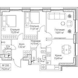3-BD Apartment Sale, 75.34 sq. m. at SEZAR CITY, 2nd Khoroshyovsky Drive, Moscow, Russia #4