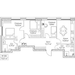 3-BD Apartment Sale, 75.51平方米 at SEZAR CITY, 2nd Khoroshyovsky Drive, Moscow, Russia #4