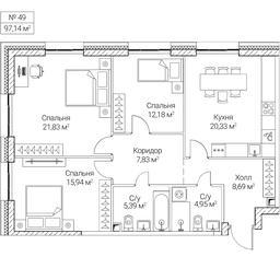 3-BD Apartment Sale, 97.14平方米 at SEZAR CITY, 2nd Khoroshyovsky Drive, Moscow, Russia #4