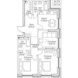 3-BD Apartment Sale, 75.11平方米 at SEZAR CITY, 2nd Khoroshyovsky Drive, Moscow, Russia #4