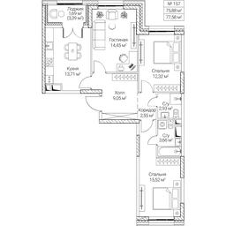 3-BD Apartment Sale, 75.88平方米 at SEZAR CITY, 2nd Khoroshyovsky Drive, Moscow, Russia #4