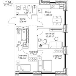 3-BD Apartment Sale, 72.05平方米 at SEZAR CITY, 2nd Khoroshyovsky Drive, Moscow, Russia #4