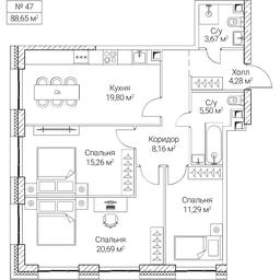 3-BD Apartment Sale, 88.65平方米 at SEZAR CITY, 2nd Khoroshyovsky Drive, Moscow, Russia #4