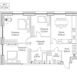 3-BD Apartment Sale, 97.14平方米 at SEZAR CITY, 2nd Khoroshyovsky Drive, Moscow, Russia #4